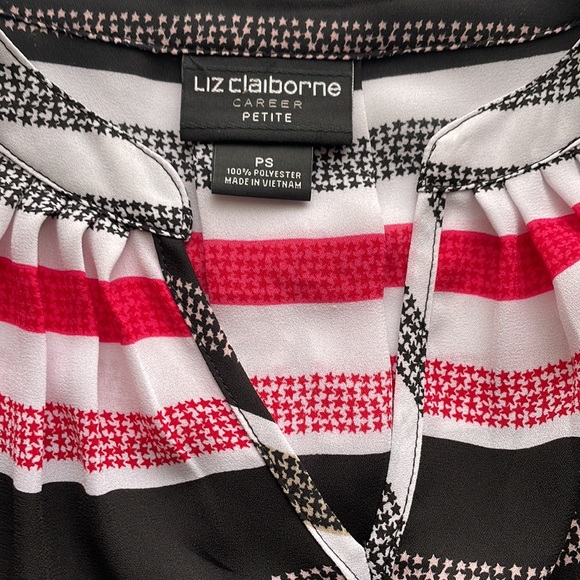 Liz Claiborne Red, White & Black Striped Blouse, Size PS - Picture 5 of 5